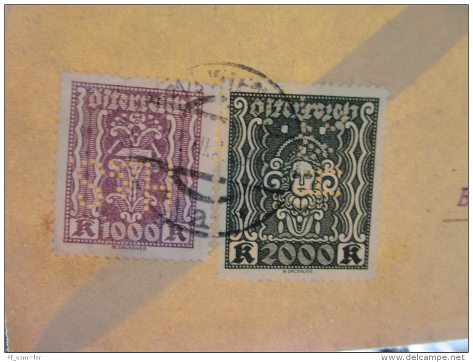 Österreich 1923 Nr. 391 Und 405 MiF Perfin / Firmenlochung!! Hauser & Sobotka A.G. Nach Zürich. Perfin H & S - Covers & Documents