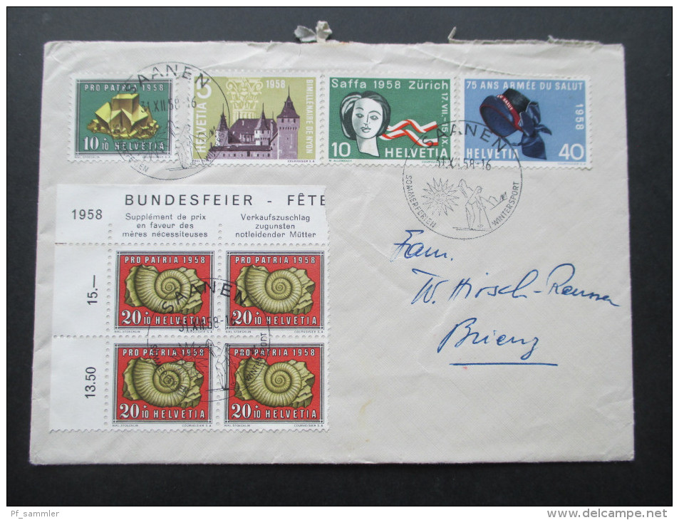 Schweiz 1958 MiF Nr. 659 Eckrandvierer!! Sonderstempel Saanen Wintersport - Cartas & Documentos