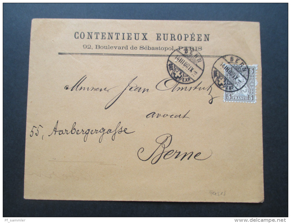 Schweiz 1882 Nr. 37 EF Innerhalb Bern. Contentieux Europeen. Brief Exp. Stempelfehler?? - Lettres & Documents