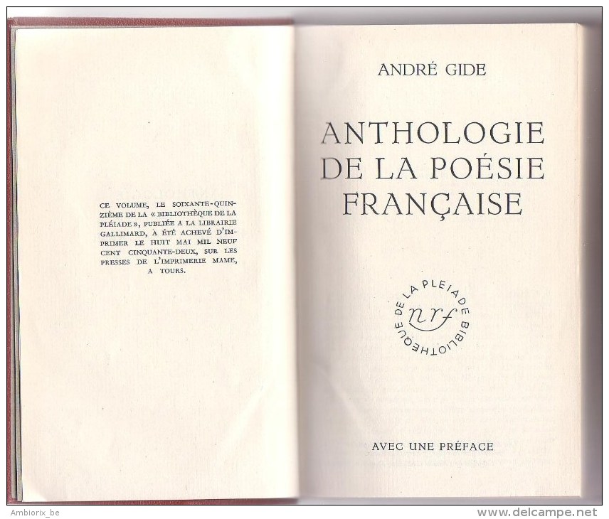 Encyclopédie De La Pleiade : André Gide - Anthologie De La Poésie Française - La Pléiade