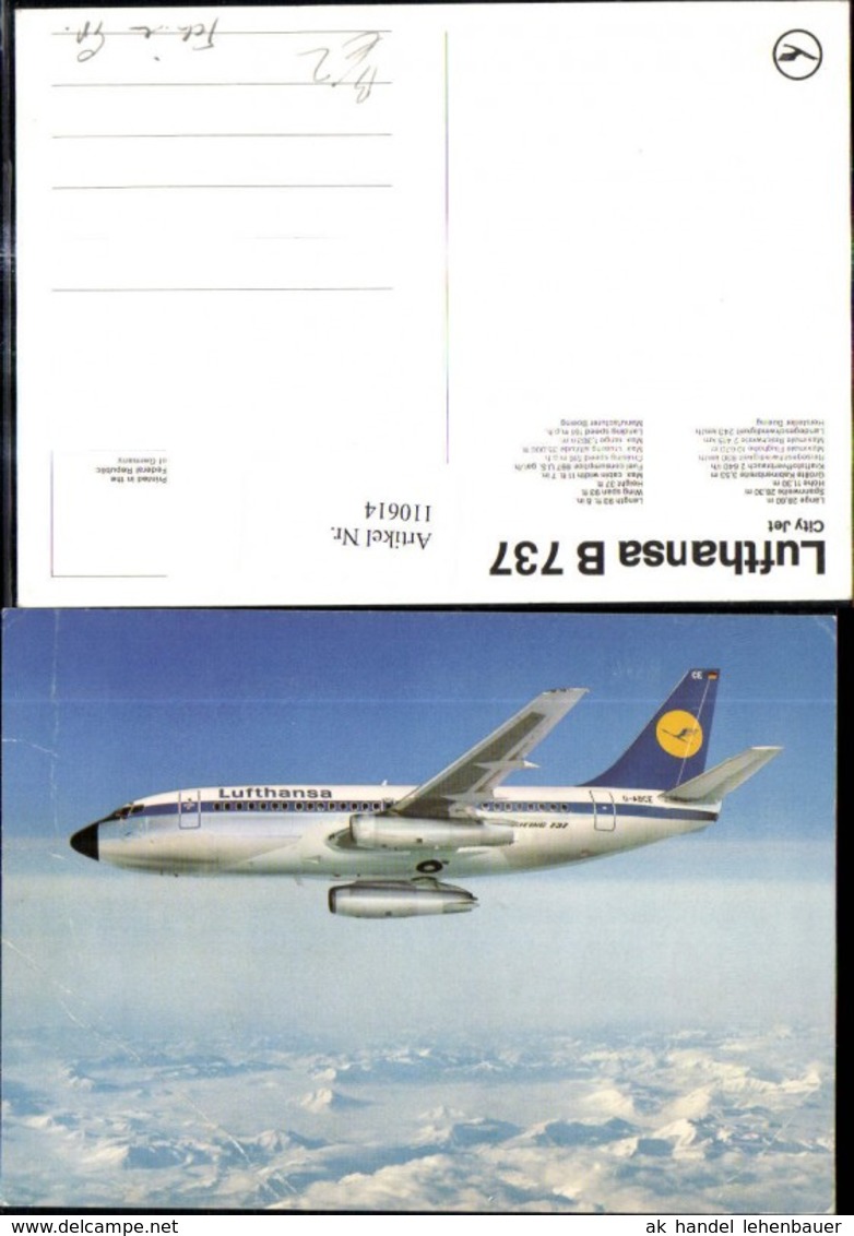 110614,Verkehrsflugzeug Flugzeug Lufthansa B 737 City Jet - 1946-....: Era Moderna