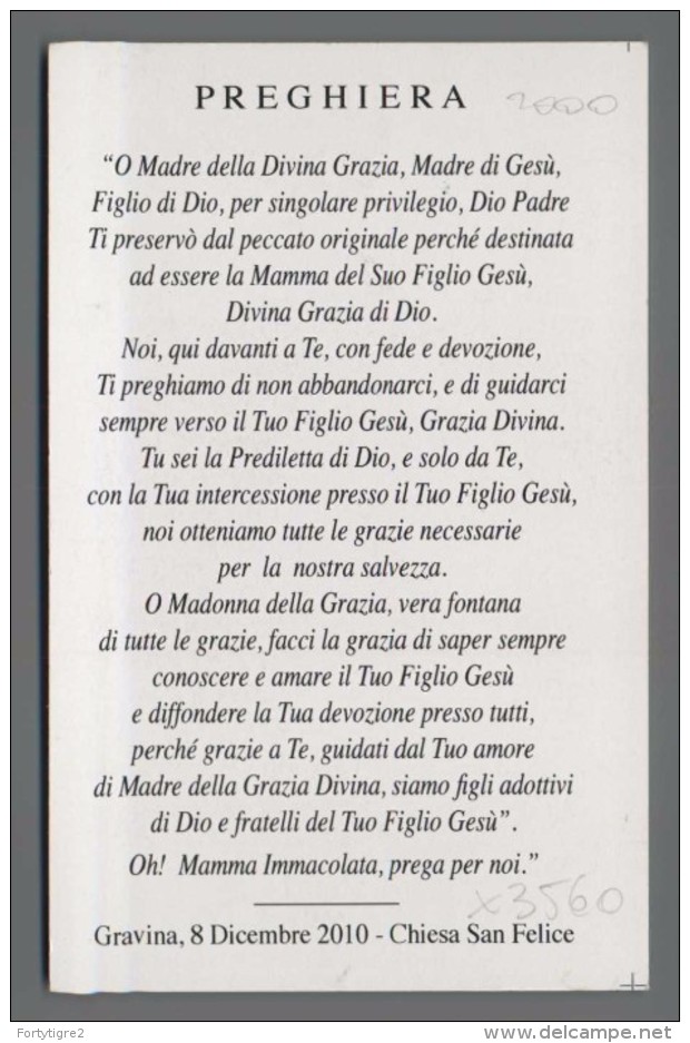 EM2000 MADONNA DELLA GRAZIA INCORONATA DA SS. GIOVANNI PAOLO II ROMA GRAVINA CHIESA S. FELICE Santino Holy Card - Religione & Esoterismo