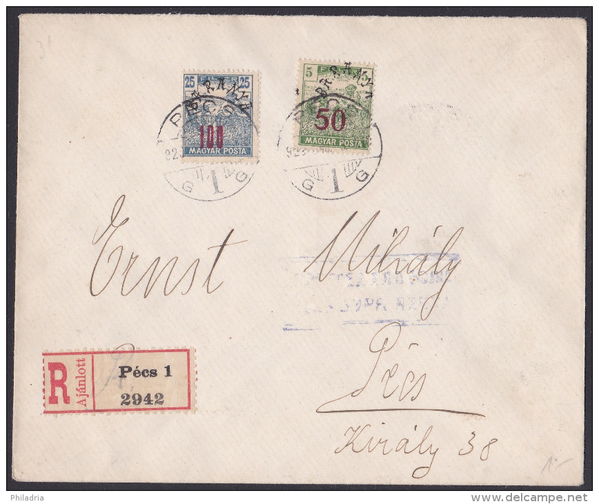 Baranya, Registered Cover From Pecs, Localy, 1920 - Baranya