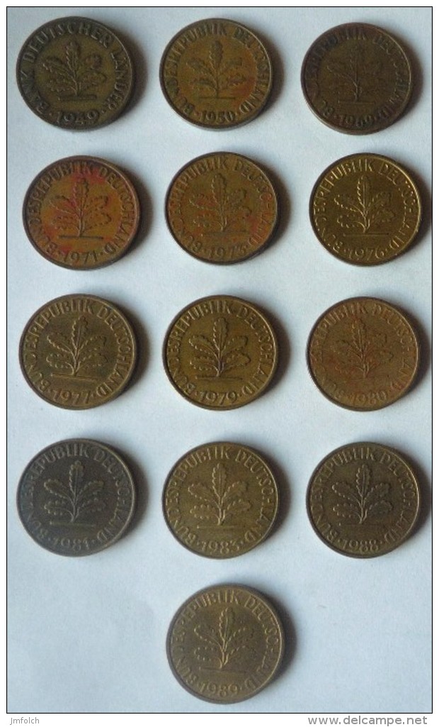 LOTE DE 13 MONEDAS DE 10 PFENNIG DE ALEMANIA. CON AÑOS DIFERENTES - 10 Pfennig