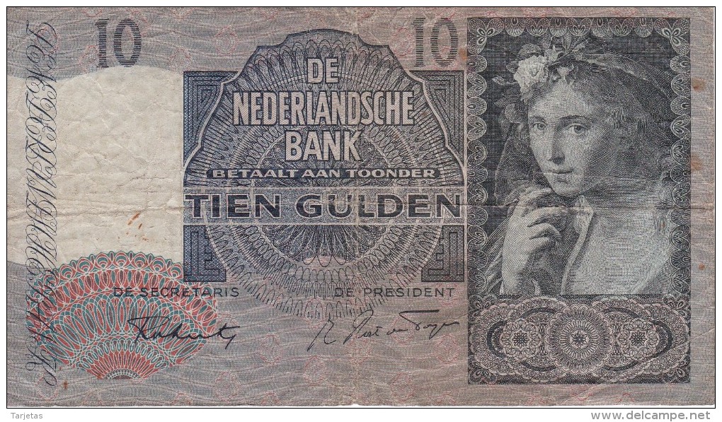 BILLETE DE HOLANDA DE 10 GULDEN DEL AÑO 1941  (BANKNOTE) - 10 Florín Holandés (gulden)