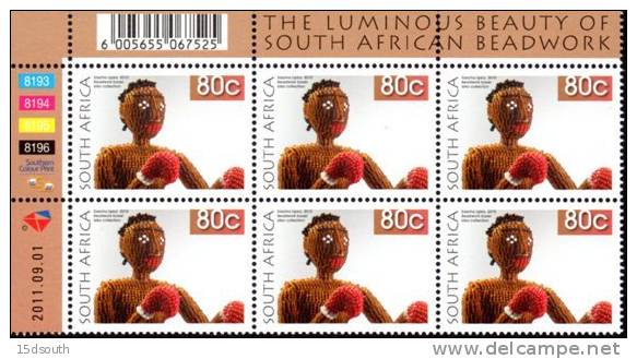 South Africa - 2011 8th Definitive Beadwork 80c Control Block MNH** (2011.09.01) - Blocks & Sheetlets