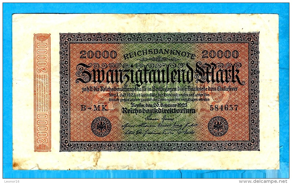 REICHSBANKNOTE 1923   **ZWANZIGTAUSEND MARK ** - 10000 Mark