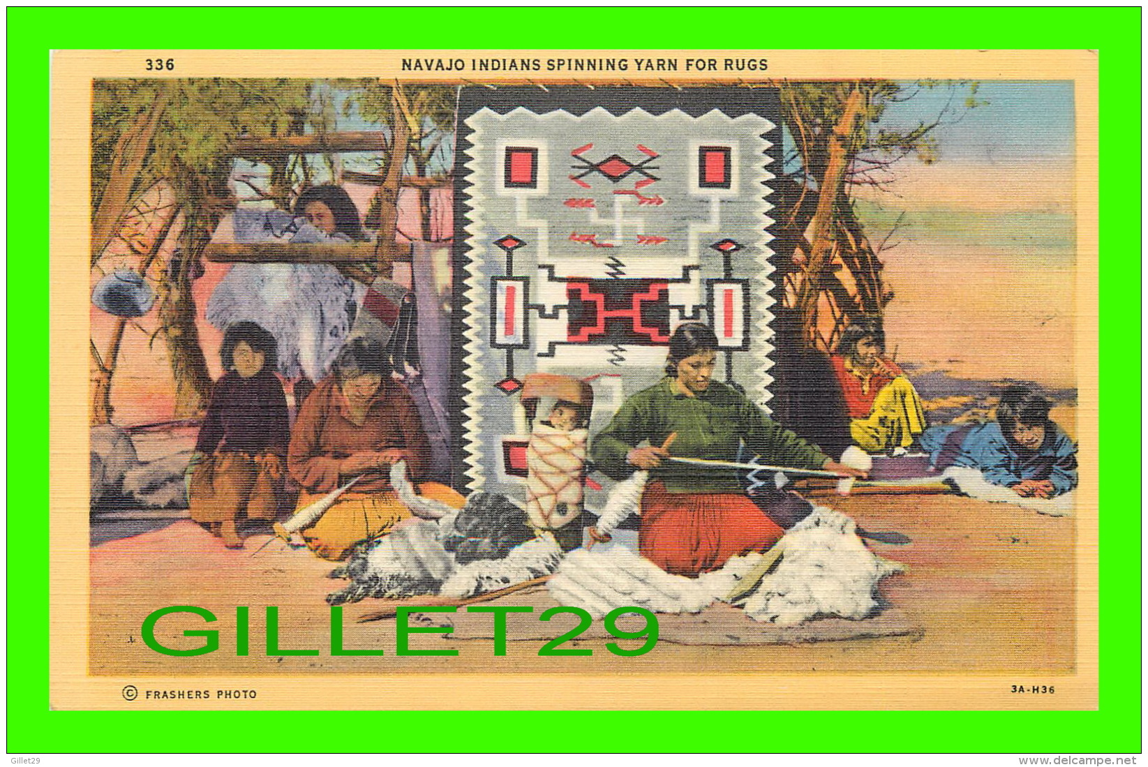 INDIENS - NAVAJO INDIANS SPINNING YARN FOR RUGS - FRASHERS PHOTO -  LOLLESGARD SPECIALTY CO - - Indiens D'Amérique Du Nord