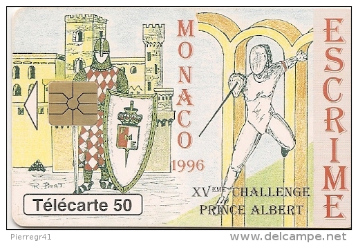 CARTE-PUBLIC-MONACO-50U-MF40-GEM A-05/96-ESCRIME-V°-8005-UTILISE-TBE - Monace