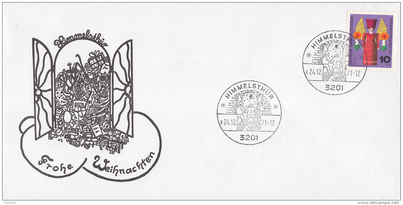 BERLIN  417 EF Auf Sonderbeleg Mit Sonderstempel: Himmelsthür A 24.12.1971, Weihnachten, Geschenke - Maschinenstempel (EMA)