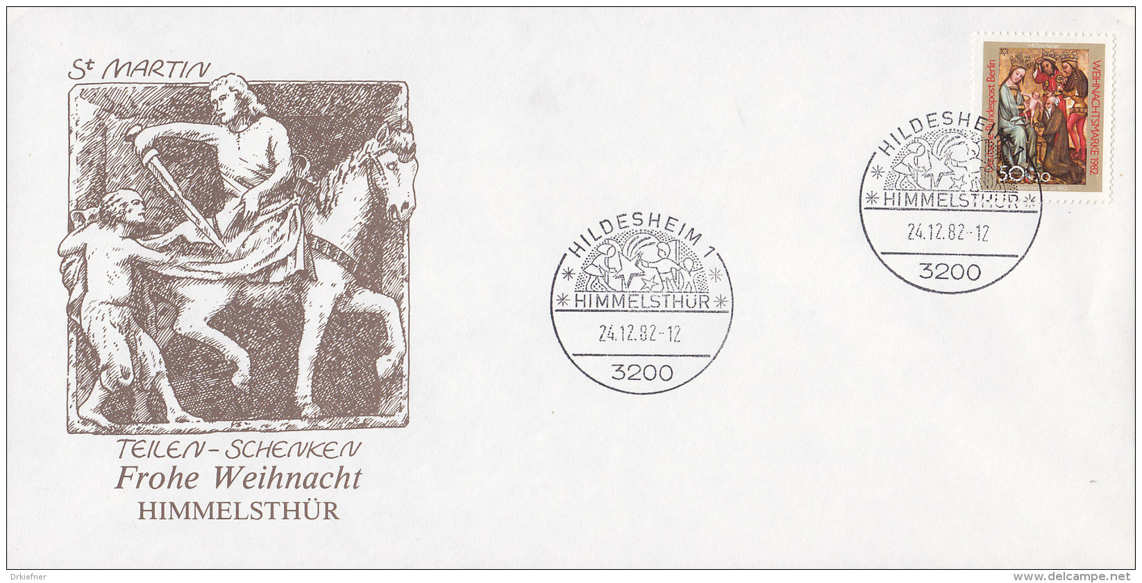 BERLIN 688 EF Auf Sonderbeleg Mit Sonderstempel: Hildesheim Himmelsthür 24.12.1982, Weihnachten, Kinder. St. Martin - Frankeermachines (EMA)