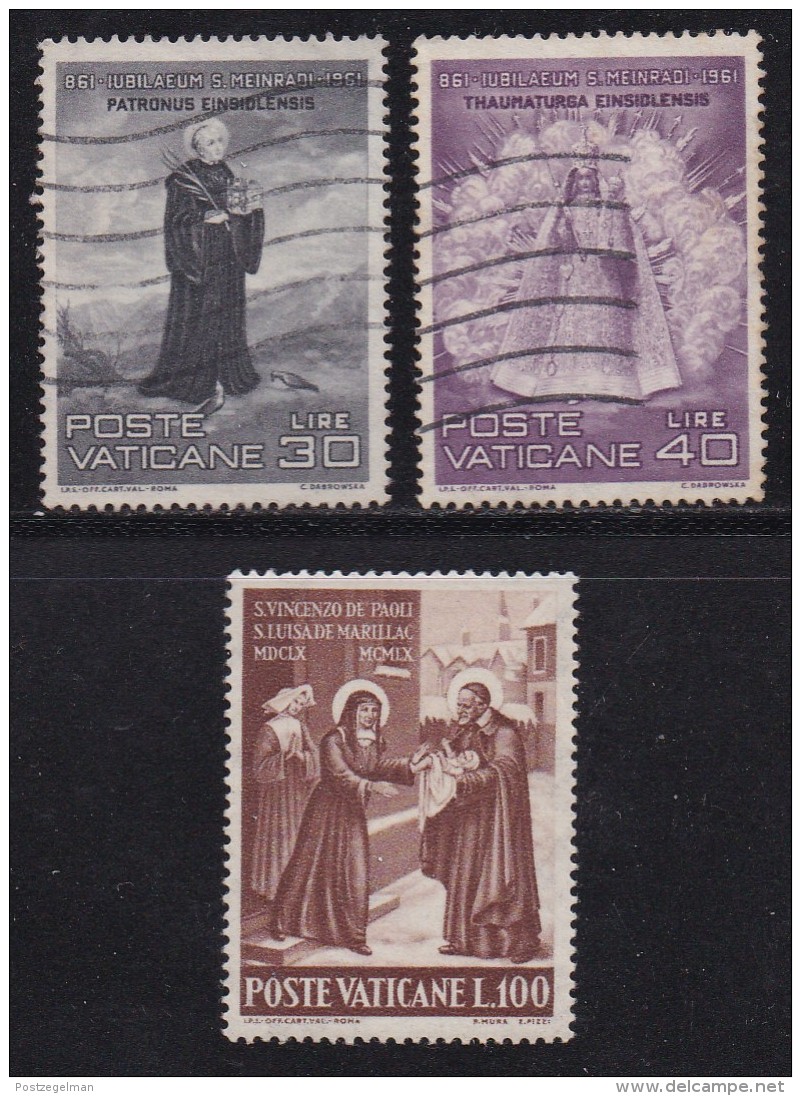 VATICAN, 1961, Mixed Stamp(s), St. Meinrad,  Mi 363-365, #4206,  Complete - Used Stamps