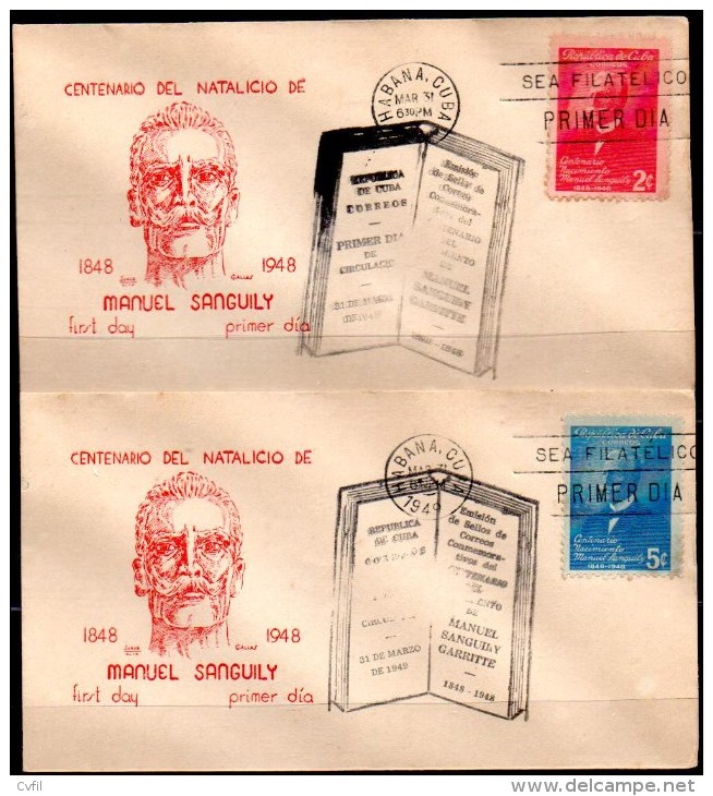 CUBA 1949 - Two First Day Covers With Manuel Sanguily Garritte Set - Covers & Documents