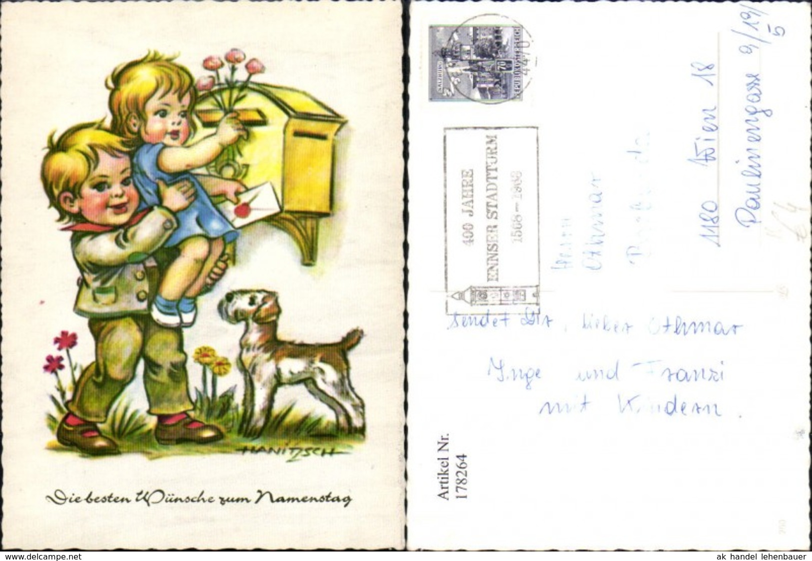 178264,K&uuml;nstler Ak Hanitzsch Kinder B. Briefkasten Postkasten Hund Post Postwesen - Post & Briefboten