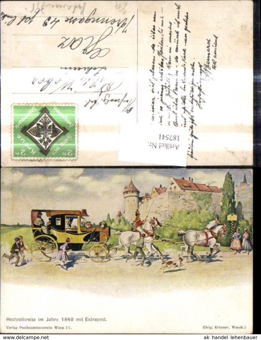 187541,K&uuml;nstler Ak Hochzeitsreise I. Jahre 1840 M. Extrapost Postkutsche Post Postwes - Post & Briefboten