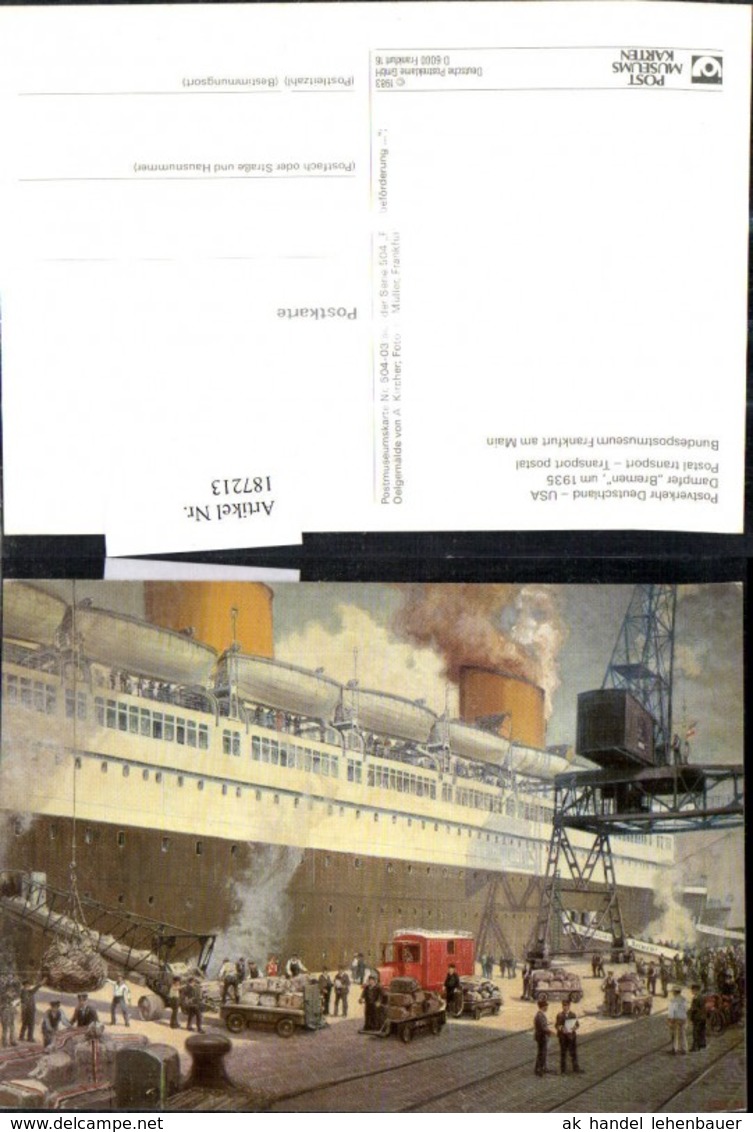 187213,K&uuml;nstler Ak A. Kircher Postverkehr Deutschland USA Dampfer Bremen Um 1935 Schi - Post & Briefboten