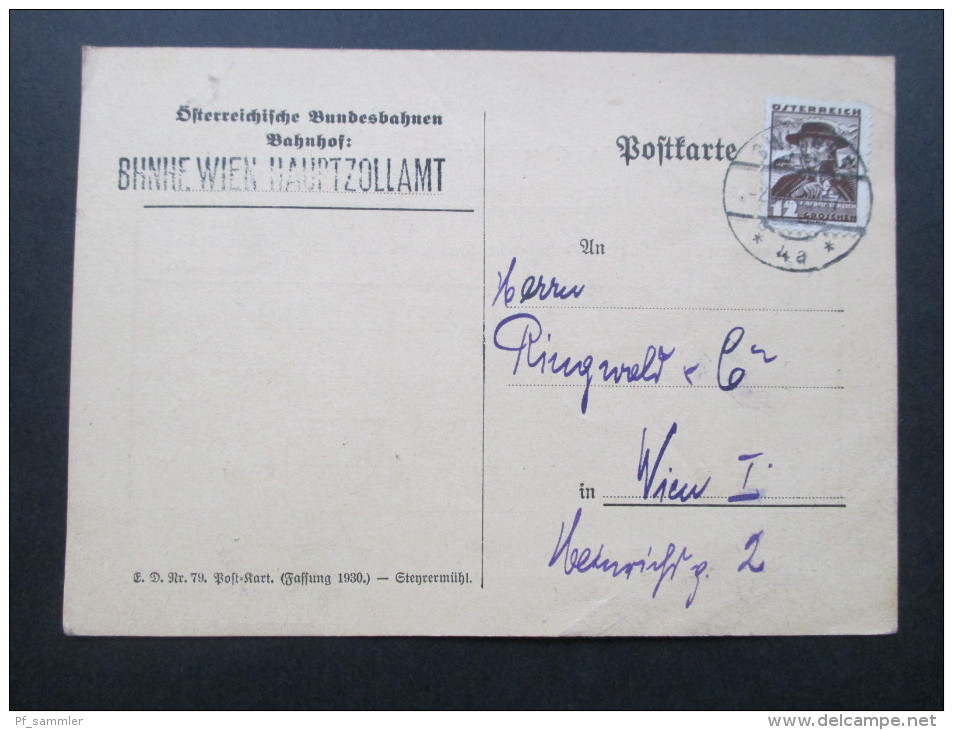 Österreich 1935 Postkarte Bahnhof Wien Hauptzollamt. Ö.B.B. Frankaturrechnung - Brieven En Documenten