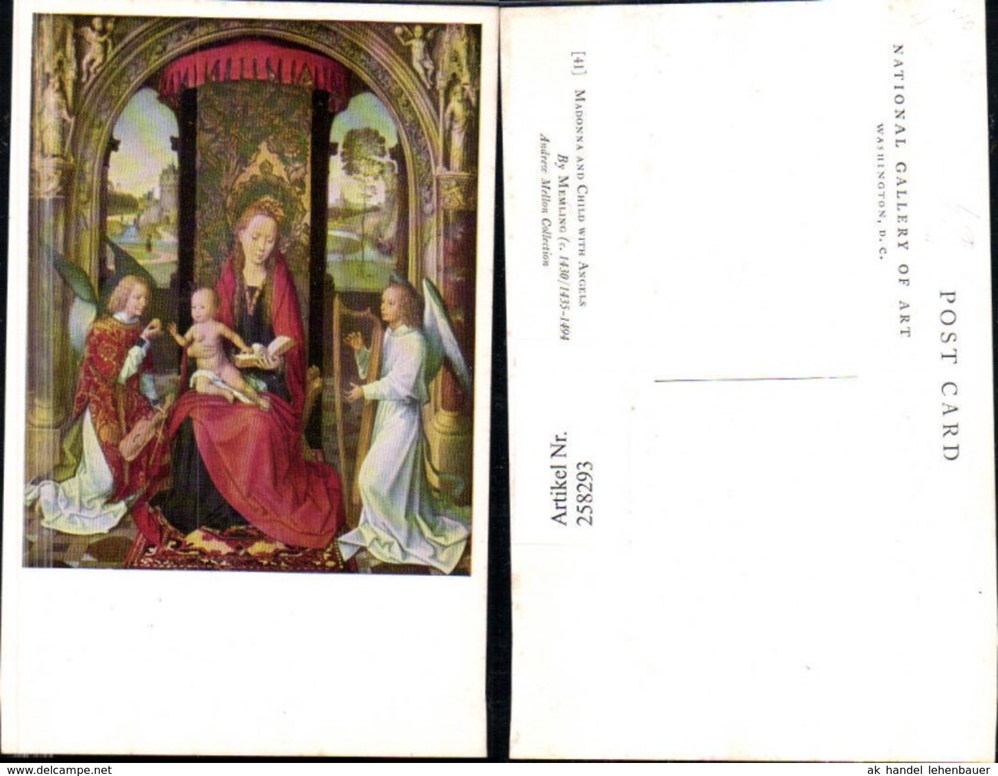 258293,K&uuml;nstler AK Memling Madonna And Child With Angels Maria Christus Engel Harfe - Engel