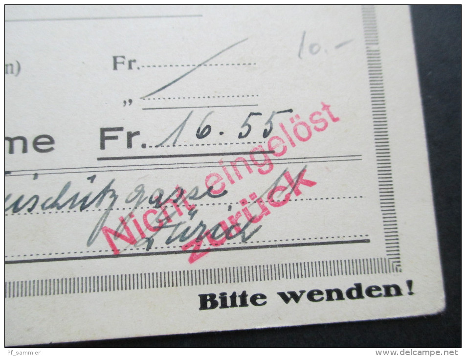 1932 Nr. 207 EF Schweiz. Dobermannpinscher Klub. Nachnahme. Nicht Eingelöst. Zurück. Zürich Fraumünster Paketannahme - Cartas & Documentos