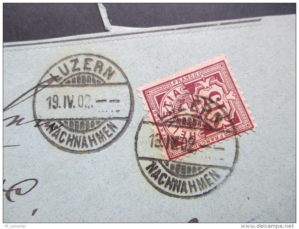 Schweiz 1902 Wappen EF Luzern Nachnahmen. Advokat. Vermerk: Refuse Bis Angegeben Wird In Welcher Sache! - Storia Postale