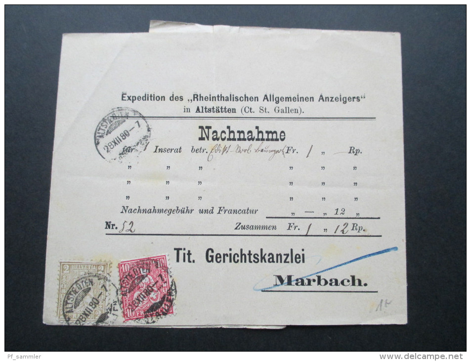 1880 Streifband 2 Farben Frankatur Nachnahme Für Ein Inserat! Expedition Des Rheinthalischen Allgemeinen Anzeigers - Oblitérés