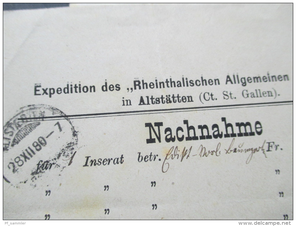 1880 Streifband 2 Farben Frankatur Nachnahme Für Ein Inserat! Expedition Des Rheinthalischen Allgemeinen Anzeigers - Usati