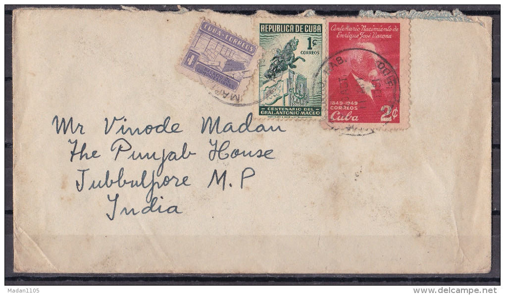 CUBA, 1951, Cover From Cuba To India, 3 Stamps - Brieven En Documenten