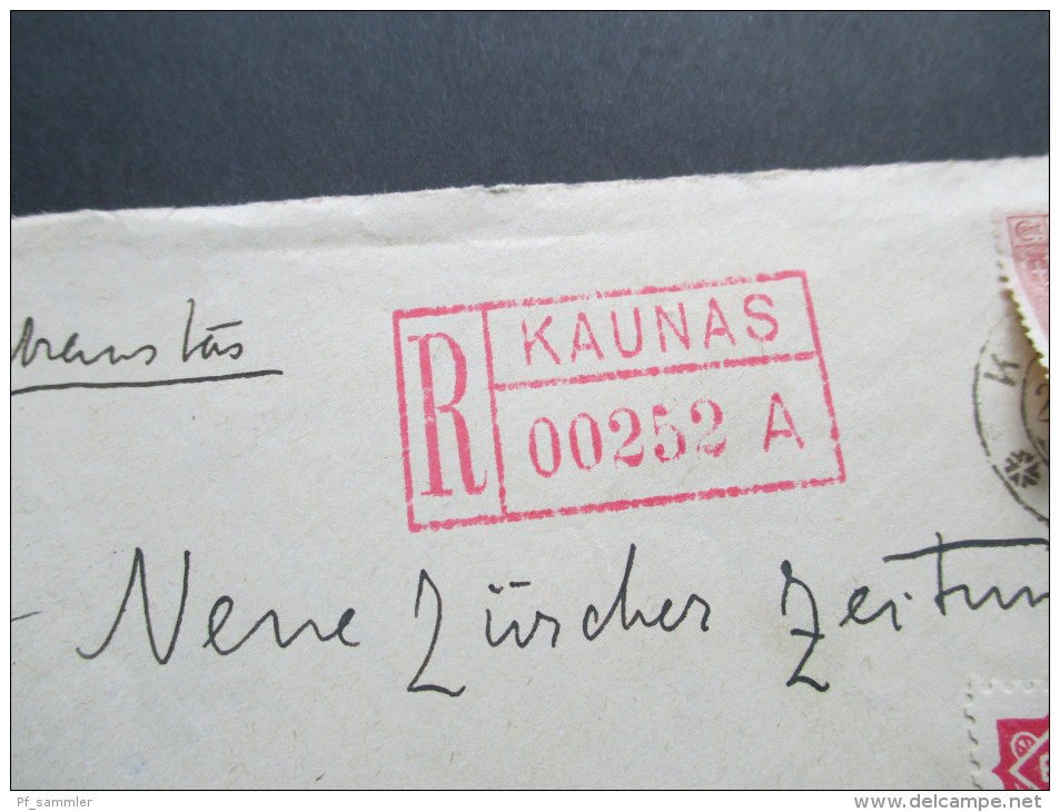 Litauen 1924 Registered Letter Kaunas 00252 A. An Die Neue Züricher Zeitung! Mit Aufgeklebter Italienischer Marke?! - Litauen