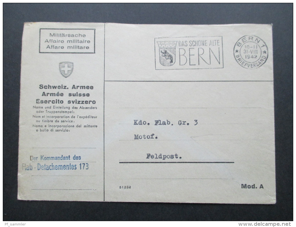 Schweiz 1942 Militärsache Schweiz. Armee. Der Kommandant Des Flab - Detachementes 173 An Kdo. Flab Gr. 3 Motof. Feldpost - Cartas & Documentos