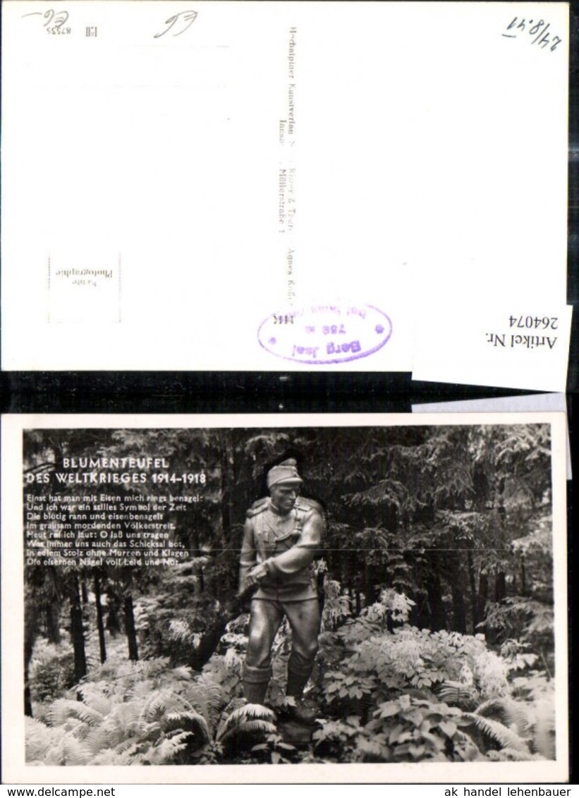 264074,Foto Ak Blumenteufel D. Weltkrieges Soldat Statue Wald Tiroler Freiheitskampf - Geschichte