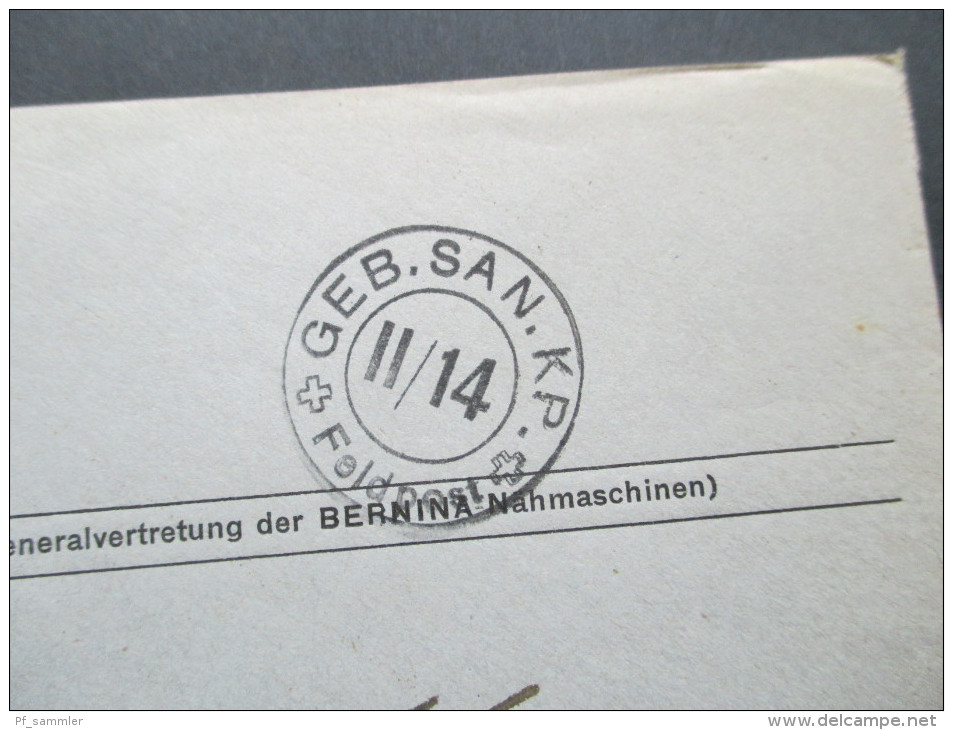 Schweiz Feldpost Geb. San. KP. II/14 Soldatenstube. Generalvertretung Der Bernina Nämaschinen - Cartas & Documentos