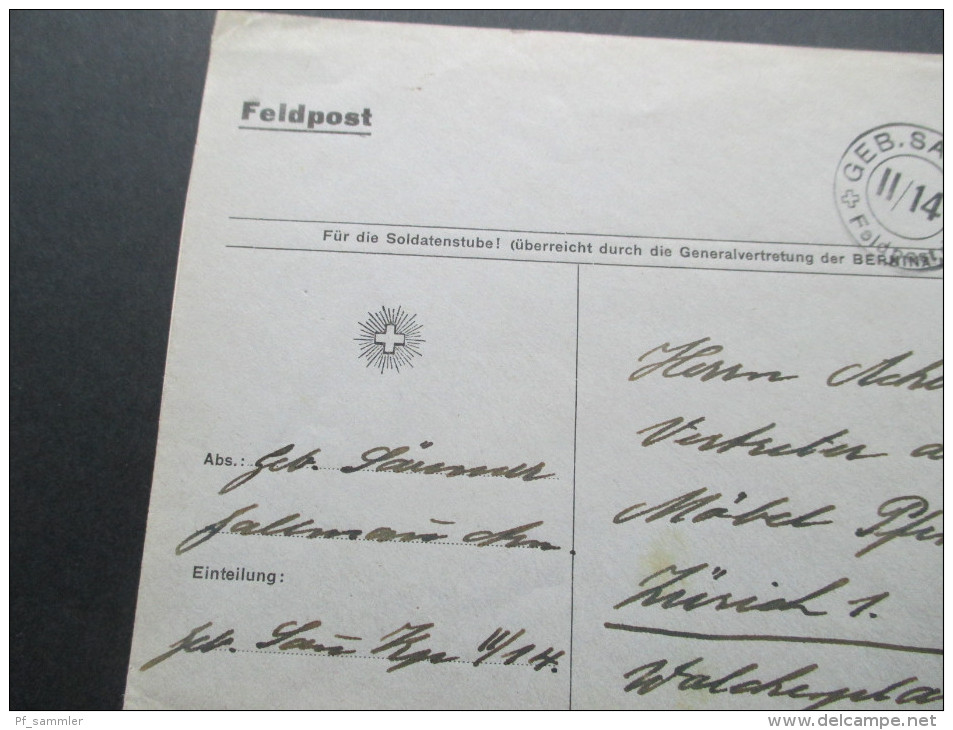 Schweiz Feldpost Geb. San. KP. II/14 Soldatenstube. Generalvertretung Der Bernina Nämaschinen - Cartas & Documentos