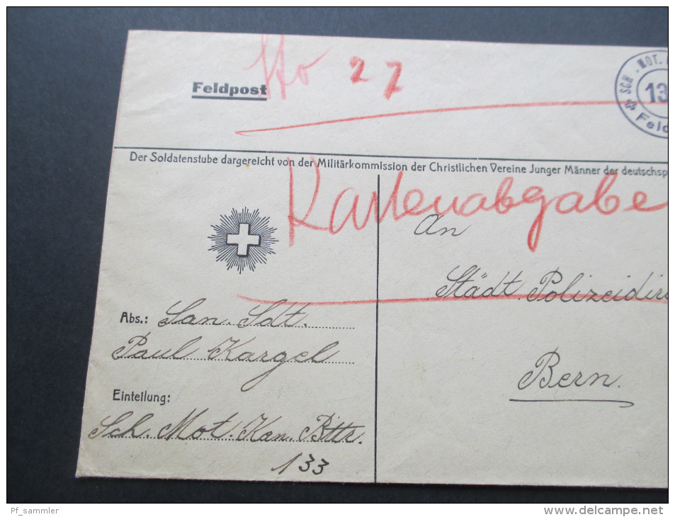 Schweiz Feldpost Sch. Mot. Kan. BTTR. 132 Soldatenstube. Militärkommission CVJM. Christlicher Verein Junger Männer - Cartas & Documentos