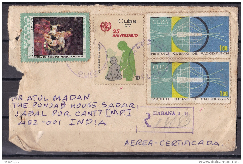 CUBA, 1984, Registered Cover From Cuba To India, 4 Stamps, - Brieven En Documenten