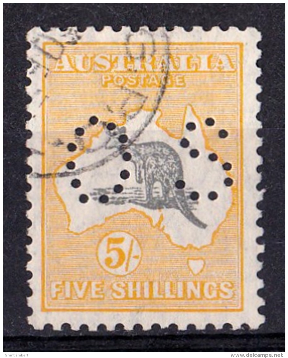 Australia 1929 Kangaroo 5S Grey &amp; Yellow SMW Perf OS Probable CTO Variety - Used Stamps