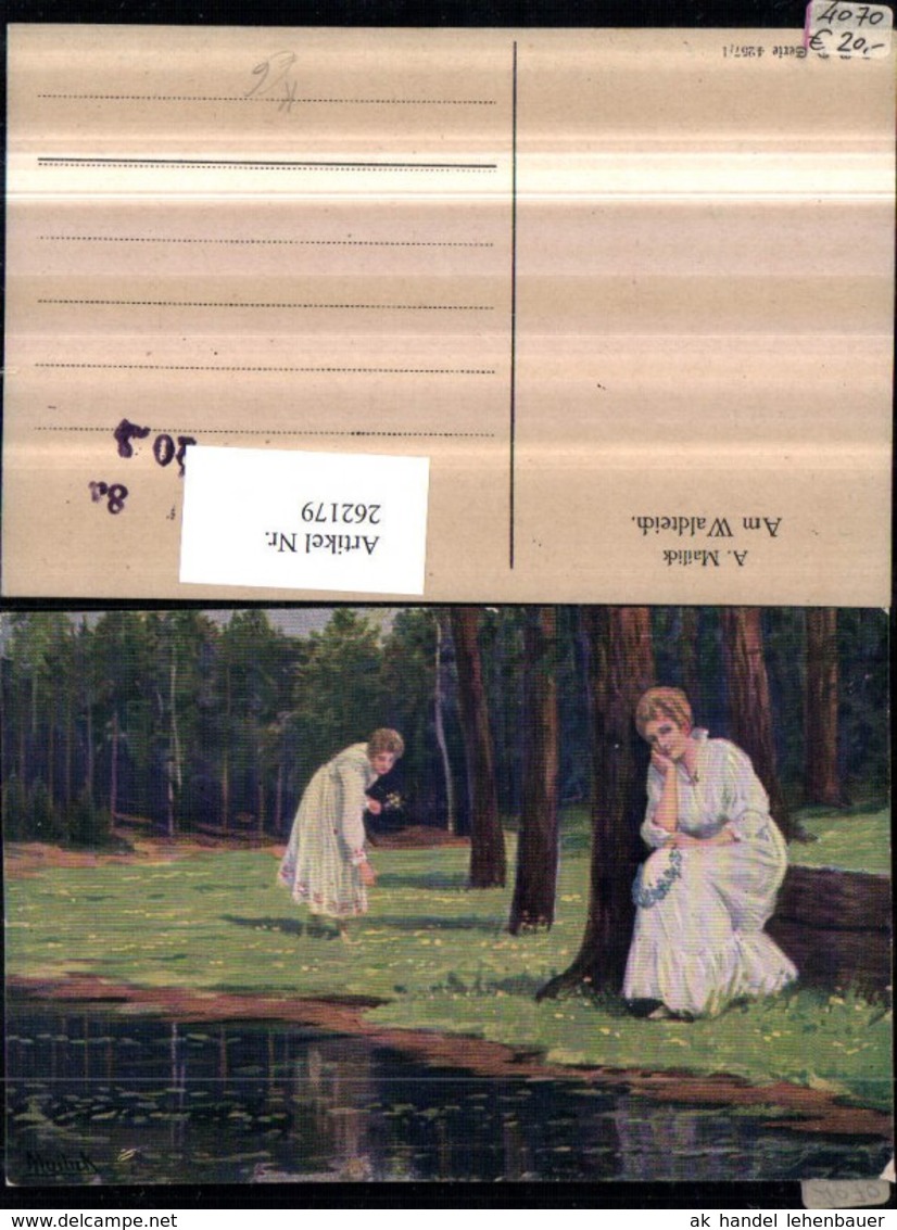 262179,K&uuml;nstler AK Alfred Mailick Am Waldteich Frauen M. Kleider B. Blumen Pfl&uuml;cken - Mailick, Alfred