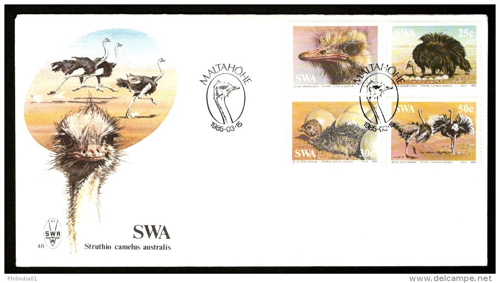 South West Africa 1985 Ostrich Flightless Birds Wildlife Sc 536-39 FDC # 16362 - Struzzi