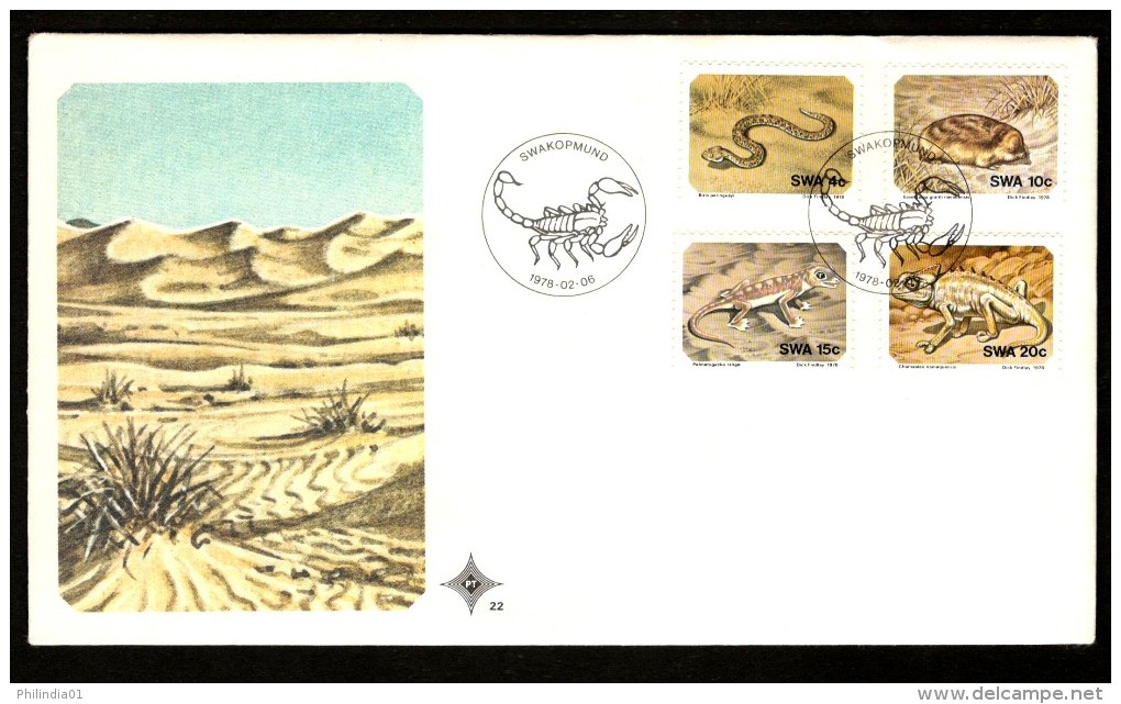 South West Africa 1978 Snake Scorpion Desert Animal Wildlife Sc 411-4 FDC # 16416 - Snakes