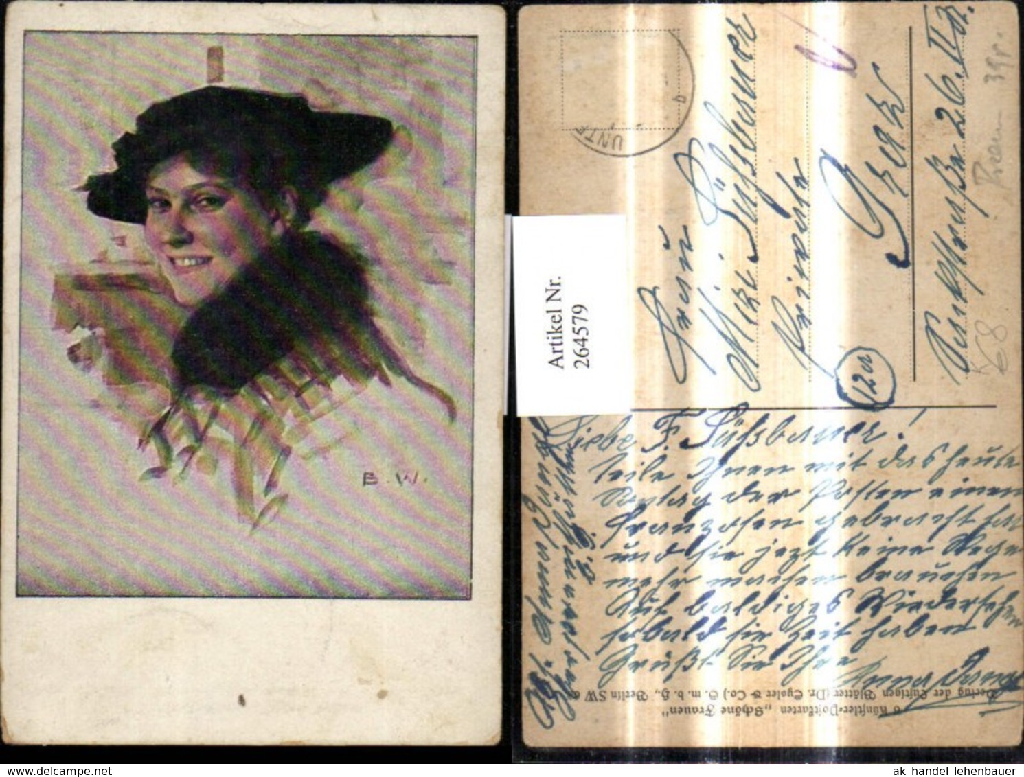 264579,K&uuml;nstler Ak Brynolf Wennerberg Sch&ouml;ne Frauen Frau M. Hut Portrait Kriegspost - Wennerberg, B.