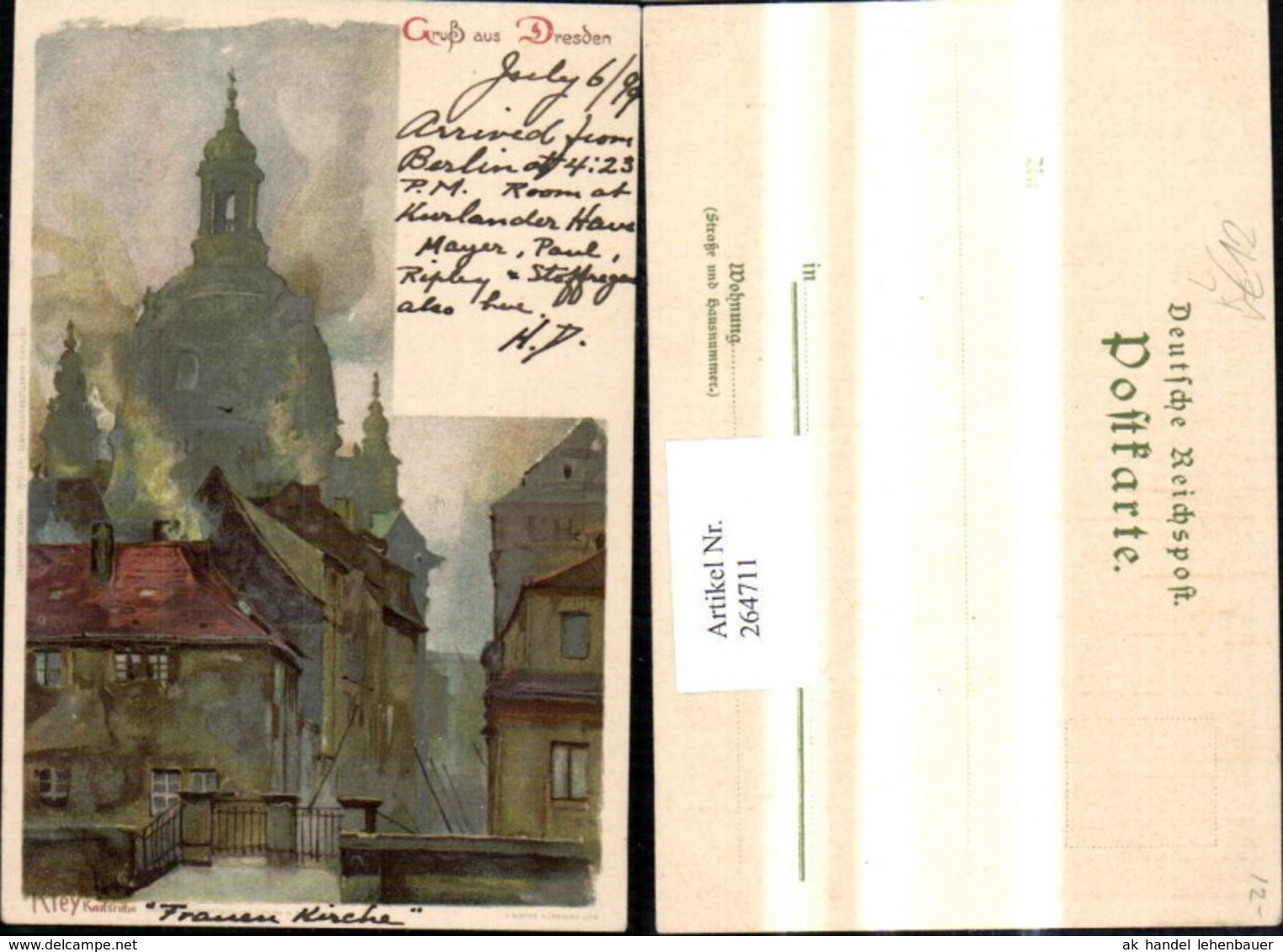 264711,K&uuml;nstler Litho Heinrich Kley Karlsruhe Gru&szlig; A. Dresden Pub E. Nister - Kley