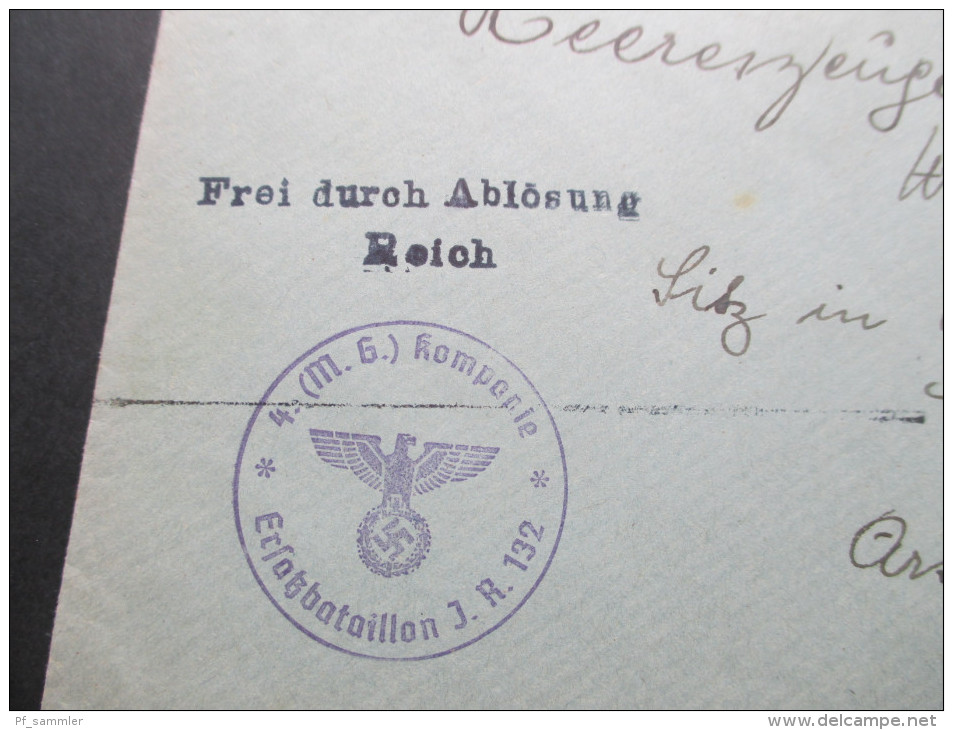 DR / Böhmen Und Mähren Deutsche Dienstpost Böhmen Und Mähren. Brünn. Frei Durch Ablösung Reich. 4. M.G. Kompanie - Lettres & Documents