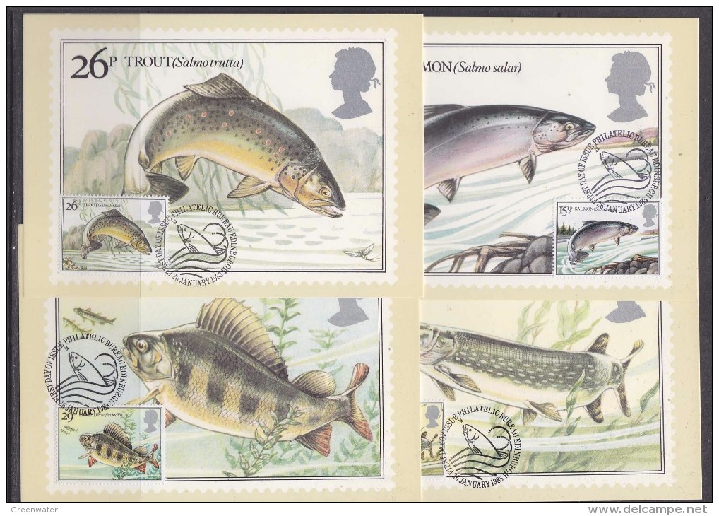 Great Britain 1983 British River Fishes 4v  On 4 Maxicards (31187) - Maximumkaarten