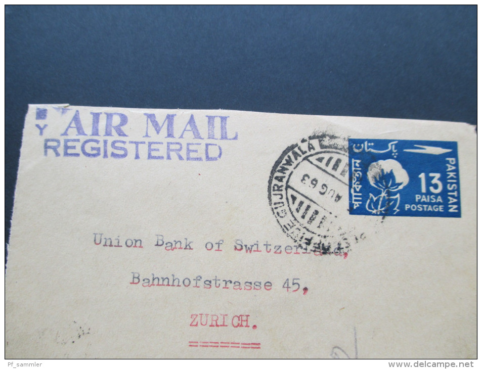 Pakistan 1963 Air Mail Registered Ganzsache Mit Zusatzfrankatur. Gujranwala. N.P.O. The Australasia Bank Ltd - Pakistan