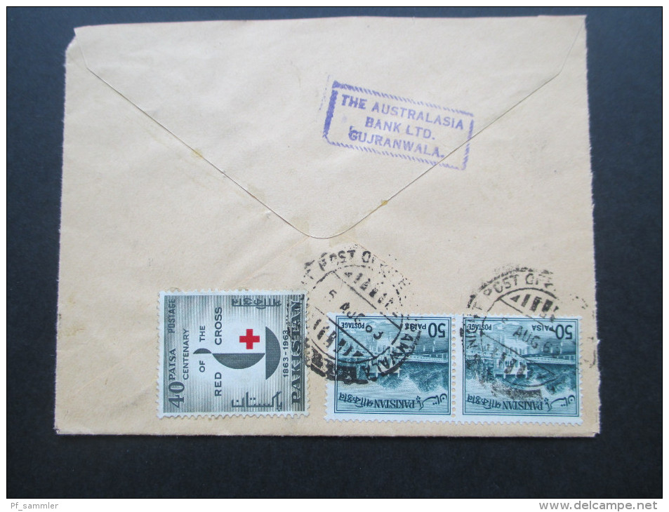 Pakistan 1963 Air Mail Registered Ganzsache Mit Zusatzfrankatur. Gujranwala. N.P.O. The Australasia Bank Ltd - Pakistan