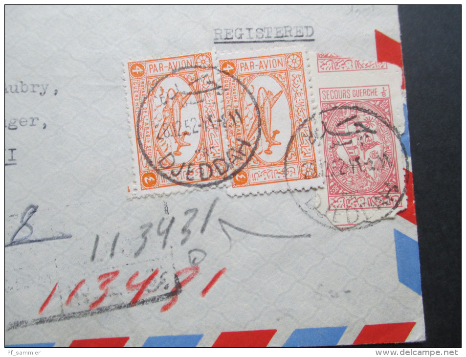 Saudi Arabien 1952 MiF Luftpost / Air Mail Registered! Saudi Import Company Jeddah - Saudi Arabia