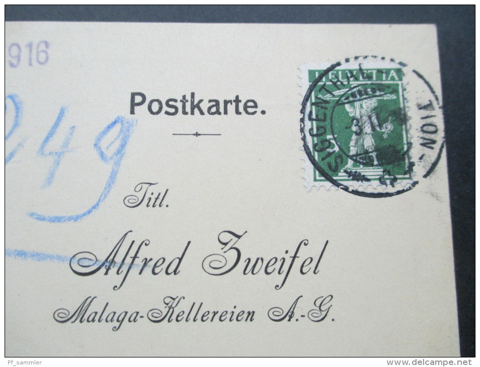 AK Lenzburg, Alfred Zweifel, Malagakellereien, Spezialhaus Für Südweine U. Cognac.Alkohol. 1916 Mit Einriss - Lettres & Documents