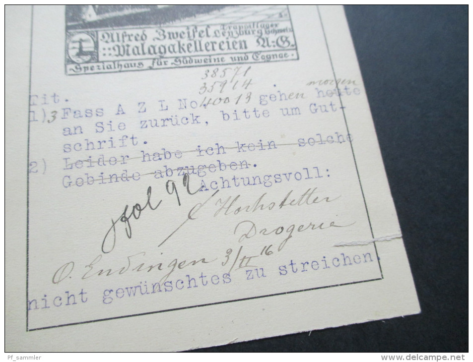 AK Lenzburg, Alfred Zweifel, Malagakellereien, Spezialhaus Für Südweine U. Cognac.Alkohol. 1916 Mit Einriss - Briefe U. Dokumente