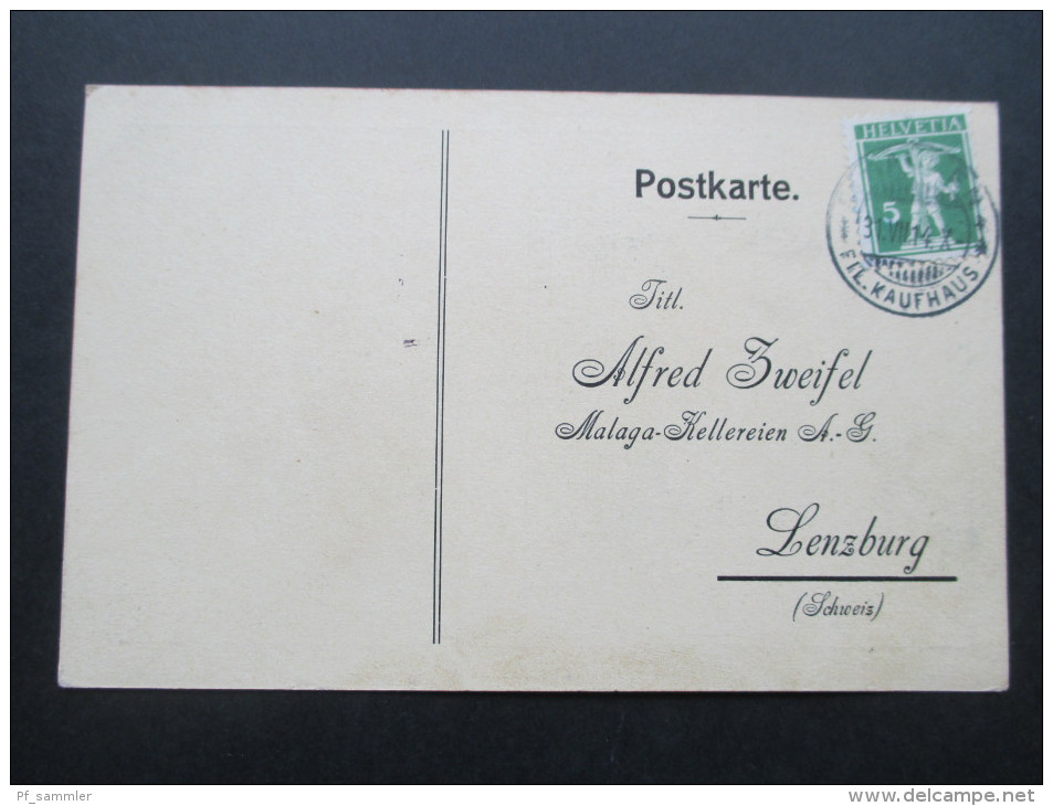 AK Lenzburg, Alfred Zweifel, Malagakellereien, Spezialhaus Für Südweine U. Cognac.Alkohol. 1914 Fil Kaufhaus - Lettres & Documents