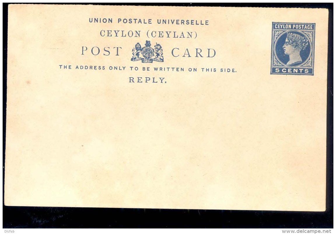 CEYLON, 1885 5c Reply Card (one Card), Very Fine - Ceylon (...-1947)