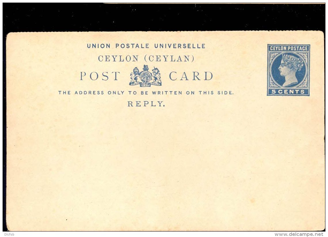 CEYLON, 1885 5c Reply Card (one Card), Very Fine - Ceylon (...-1947)